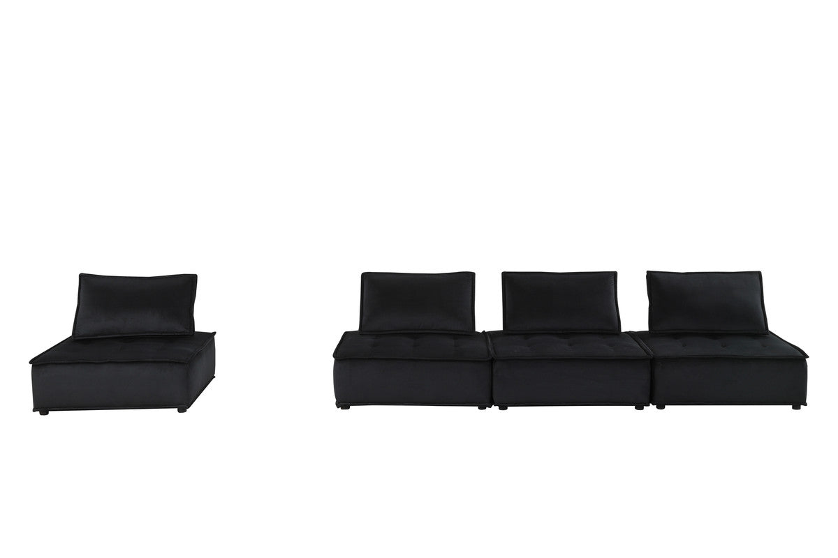 Anna Black 120"W Velvet 4-Piece Modular Sofa