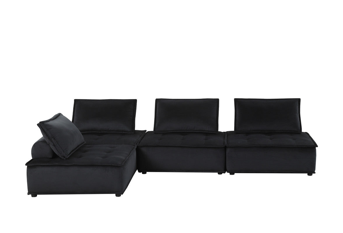 Anna Black 120"W Velvet 4-Piece Sectional Sofa