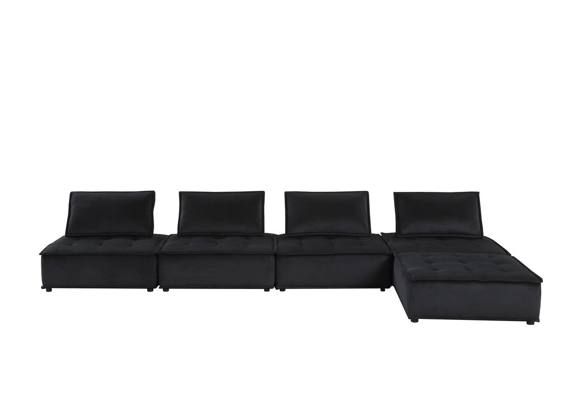 Anna Black 120"W Velvet Sectional Sofa with Ottoman