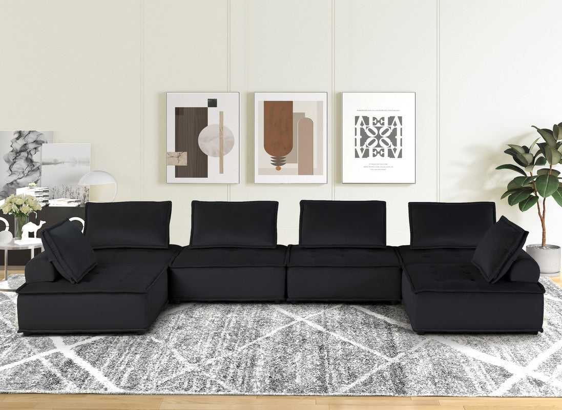 Anna Black 160"W Velvet Modular U-Shape Sectional Sofa