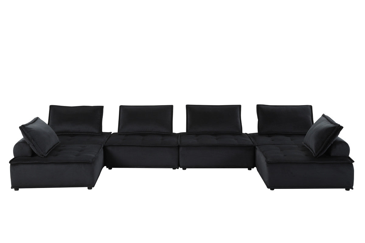 Anna Black 160"W Velvet Modular U-Shape Sectional Sofa