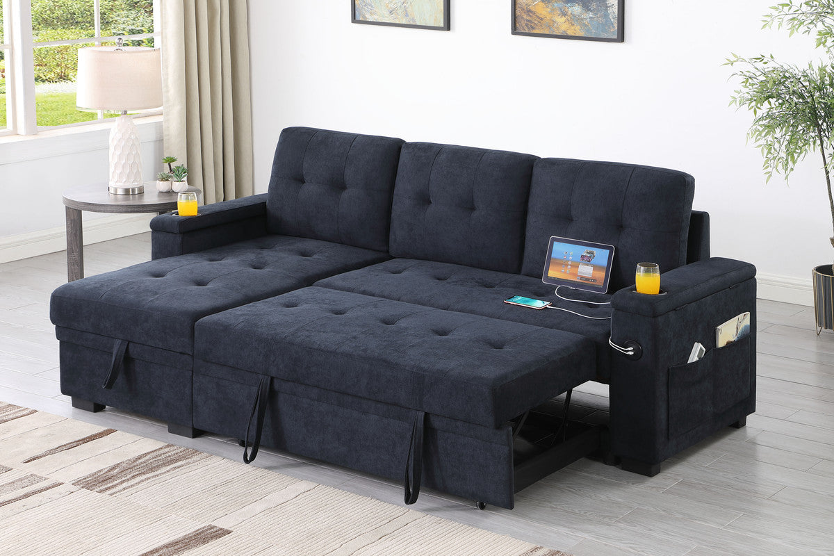 Ashlyn II Charcoal 84"W Woven Fabric Reversible Sleeper Sectional Sofa with Storage Chaise