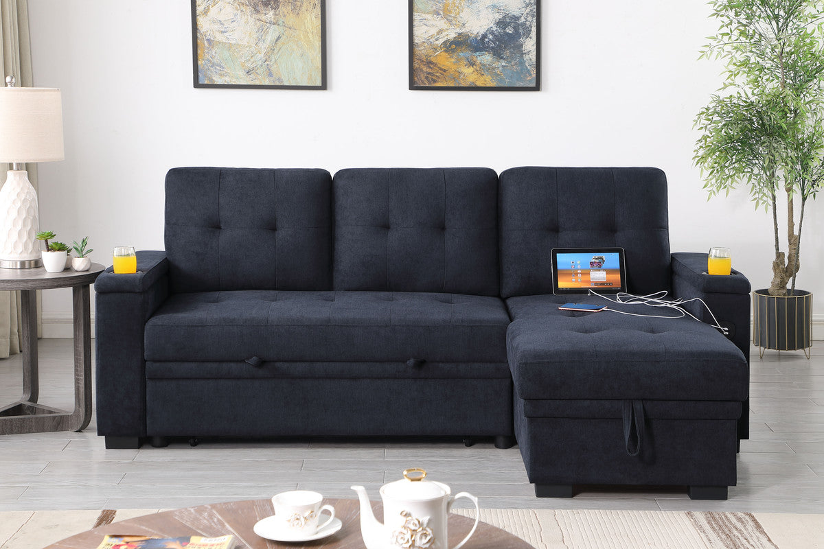 Ashlyn II Charcoal 84"W Woven Fabric Reversible Sleeper Sectional Sofa with Storage Chaise