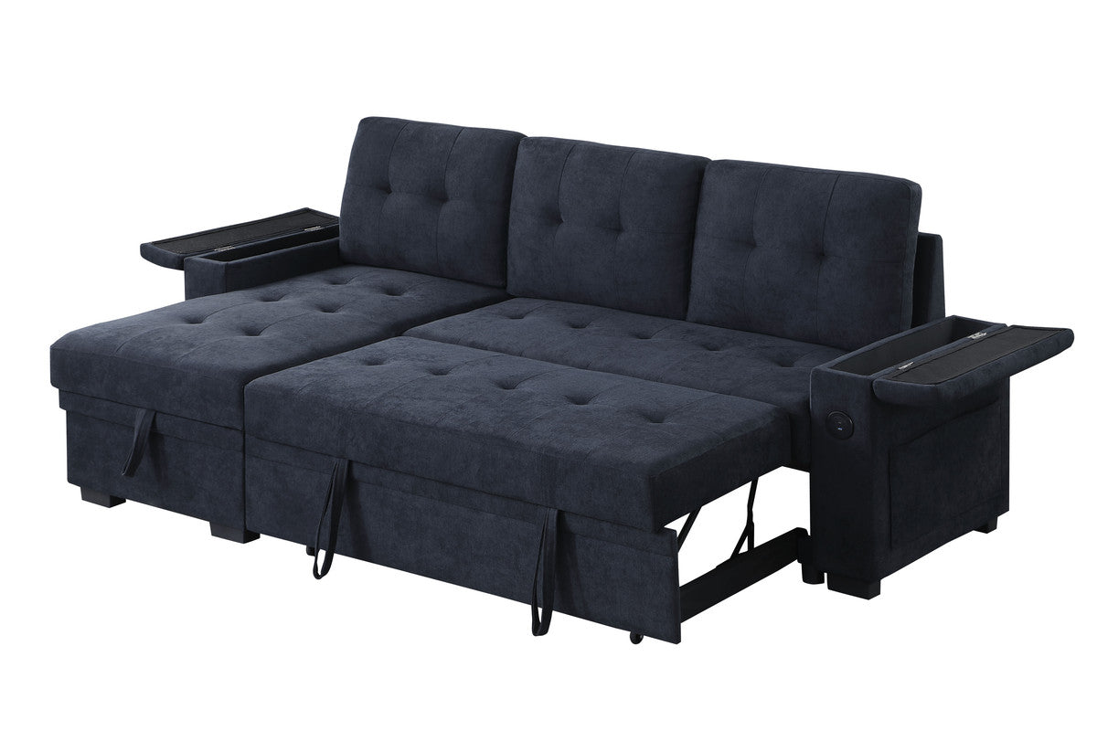 Ashlyn II Charcoal 84"W Woven Fabric Reversible Sleeper Sectional Sofa with Storage Chaise