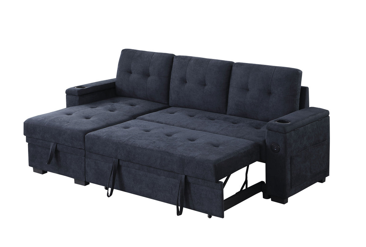 Ashlyn II Charcoal 84"W Woven Fabric Reversible Sleeper Sectional Sofa with Storage Chaise
