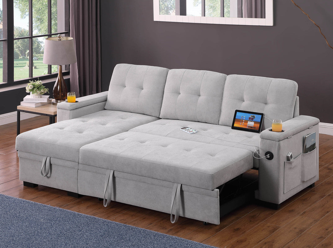 Ashlyn II Gray 84"W Woven Fabric Reversible Sleeper Sectional Sofa with Storage Chaise