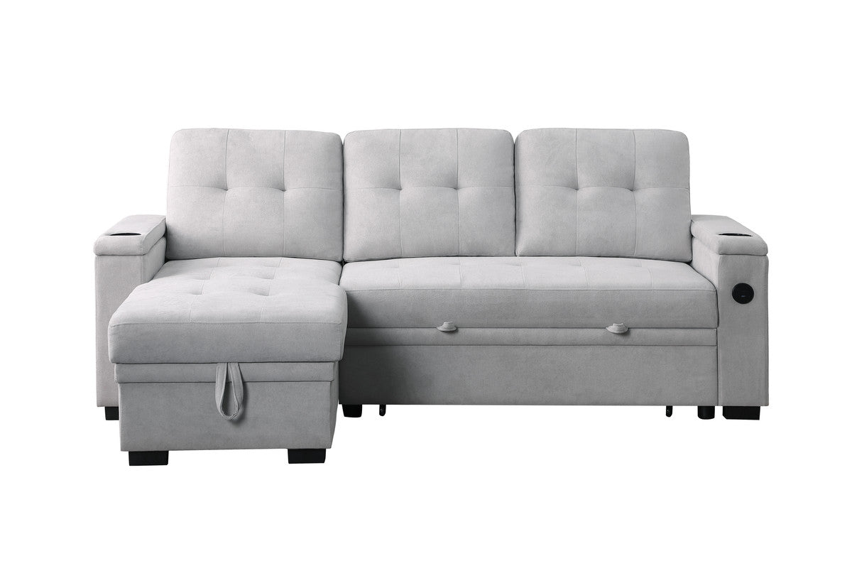 Ashlyn II Gray 84"W Woven Fabric Reversible Sleeper Sectional Sofa with Storage Chaise