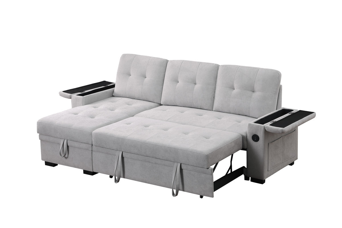 Ashlyn II Gray 84"W Woven Fabric Reversible Sleeper Sectional Sofa with Storage Chaise