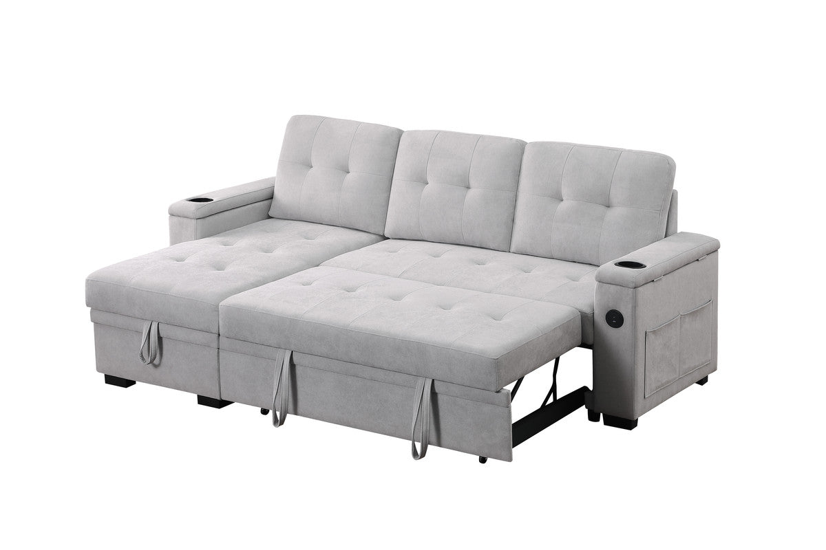 Ashlyn II Gray 84"W Woven Fabric Reversible Sleeper Sectional Sofa with Storage Chaise