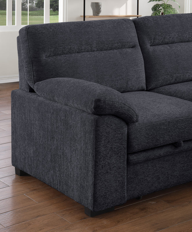 Kipling II Charcoal 95"W Chenille Sleeper Sectional Sofa with Right-Facing Chaise