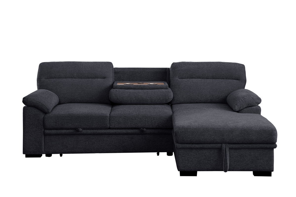 Kipling II Charcoal 95"W Chenille Sleeper Sectional Sofa with Right-Facing Chaise