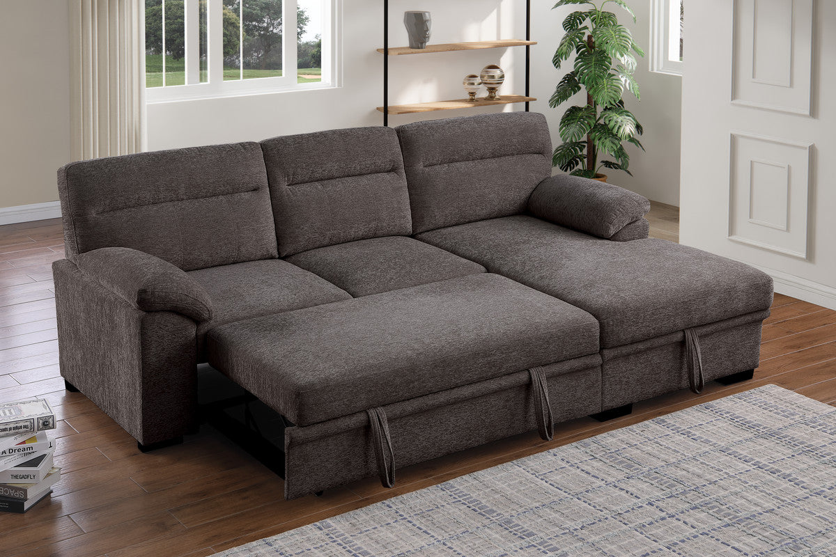 Kipling II Brown 95"W Chenille Sleeper Sectional Sofa with Right-Facing Chaise