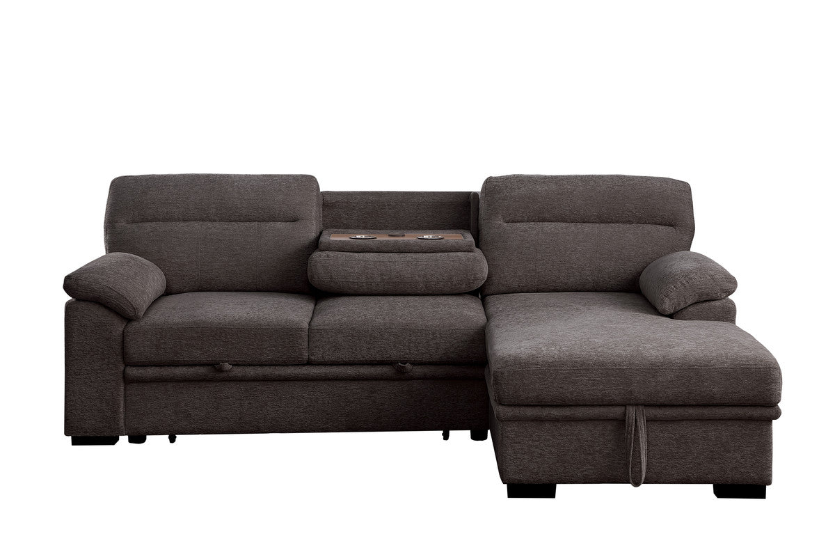 Kipling II Brown 95"W Chenille Sleeper Sectional Sofa with Right-Facing Chaise