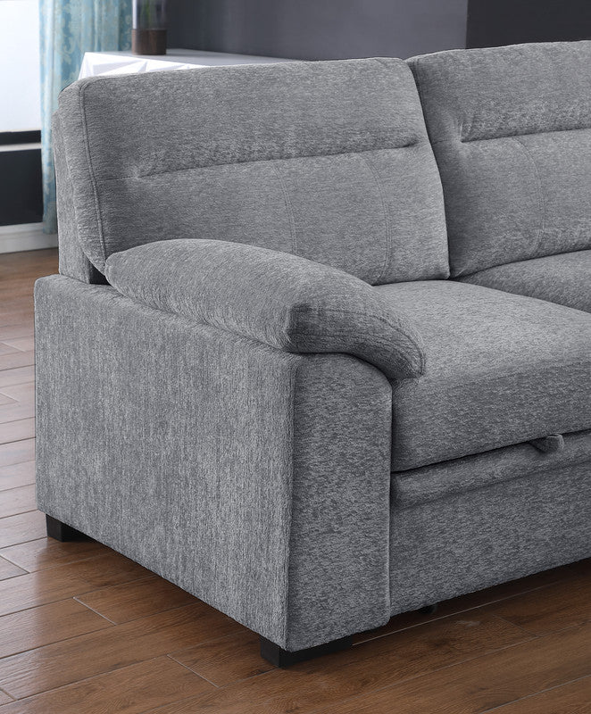 Kipling II Light Gray 95"W Chenille Sleeper Sectional Sofa with Right-Facing Chaise