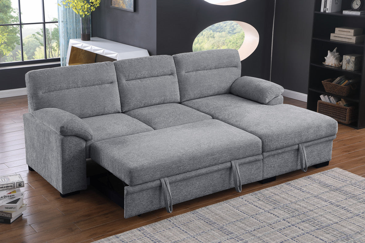 Kipling II Light Gray 95"W Chenille Sleeper Sectional Sofa with Right-Facing Chaise