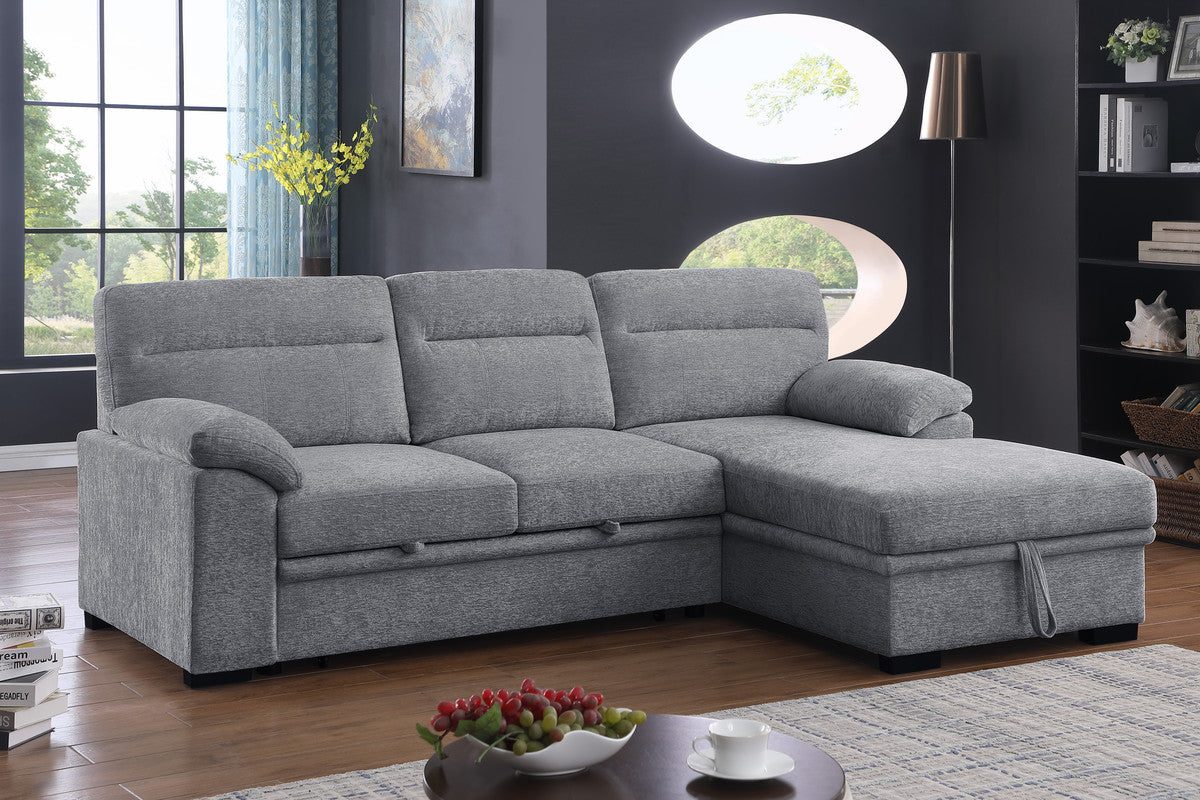 Kipling II Light Gray 95"W Chenille Sleeper Sectional Sofa with Right-Facing Chaise