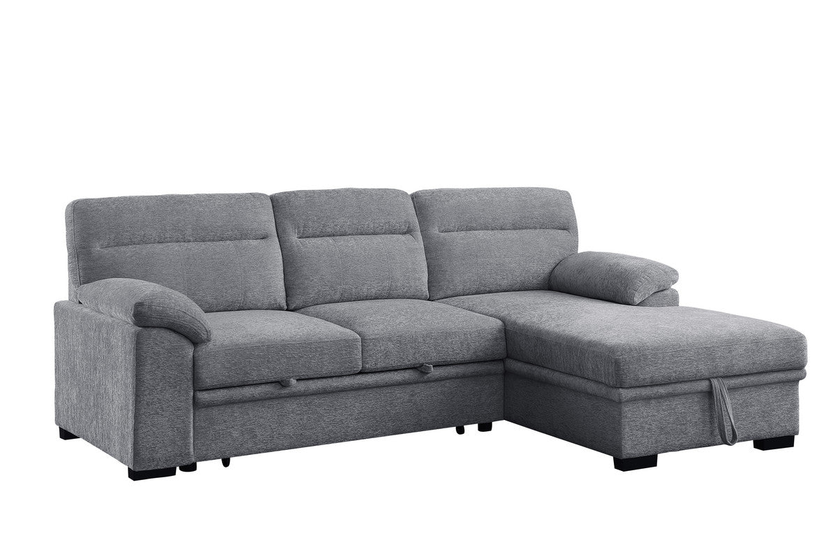 Kipling II Light Gray 95"W Chenille Sleeper Sectional Sofa with Right-Facing Chaise