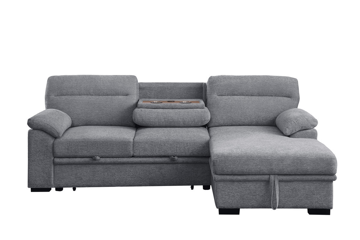 Kipling II Light Gray 95"W Chenille Sleeper Sectional Sofa with Right-Facing Chaise