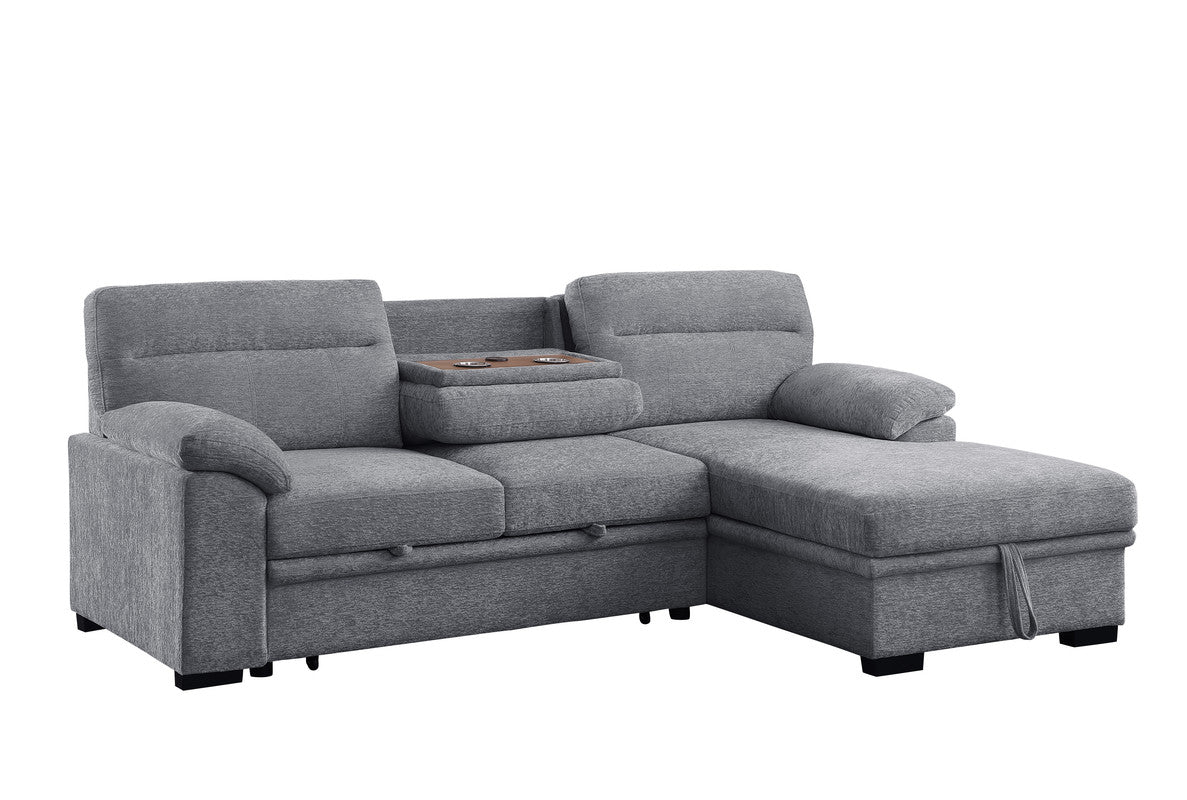 Kipling II Light Gray 95"W Chenille Sleeper Sectional Sofa with Right-Facing Chaise