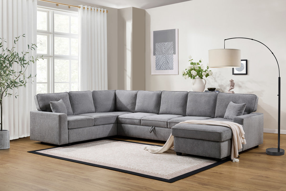 Samara Gray 137"W Chenille Sectional Sofa with Right-Facing Chaise