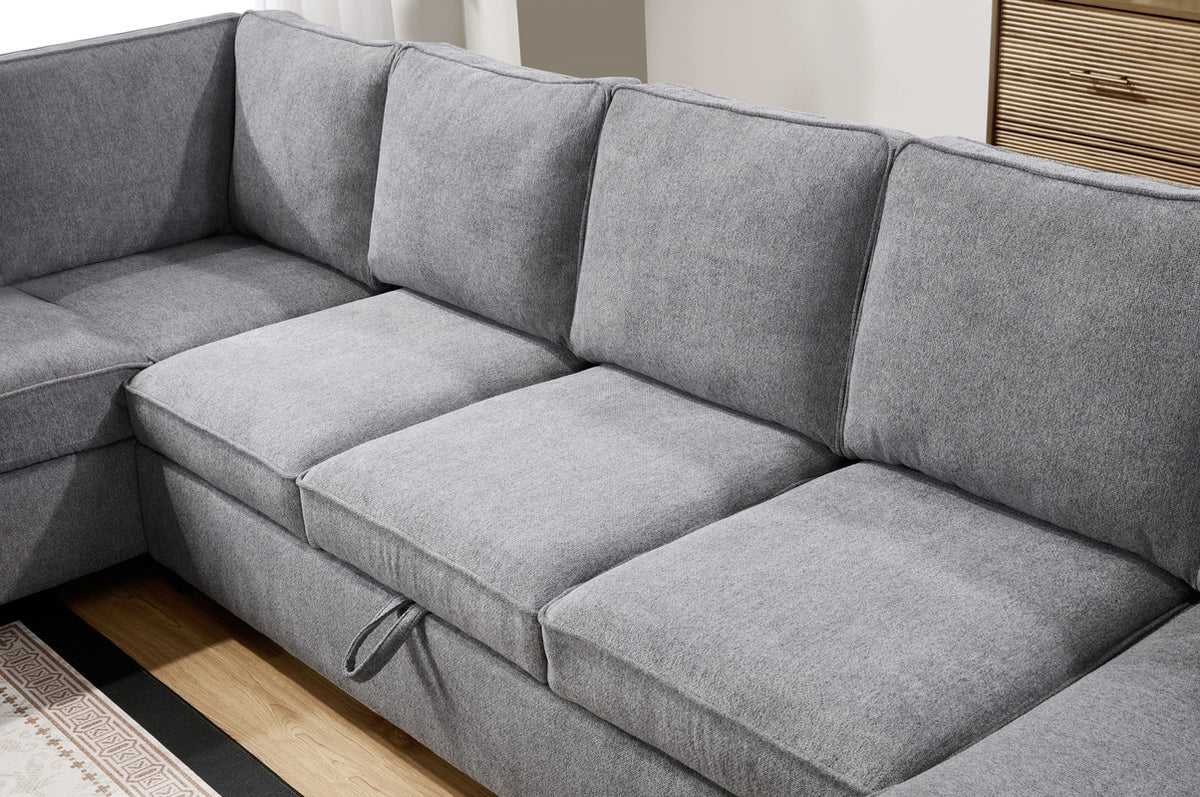 Samara Gray 137"W Chenille Sectional Sofa with Right-Facing Chaise
