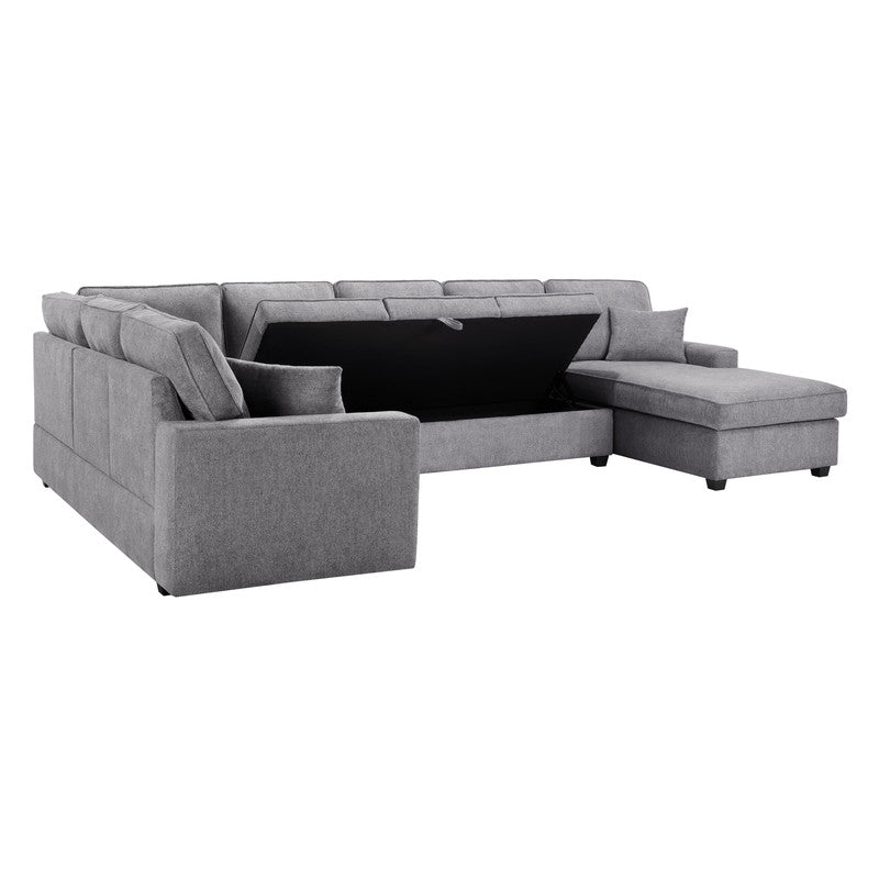 Samara Gray 137"W Chenille Sectional Sofa with Right-Facing Chaise