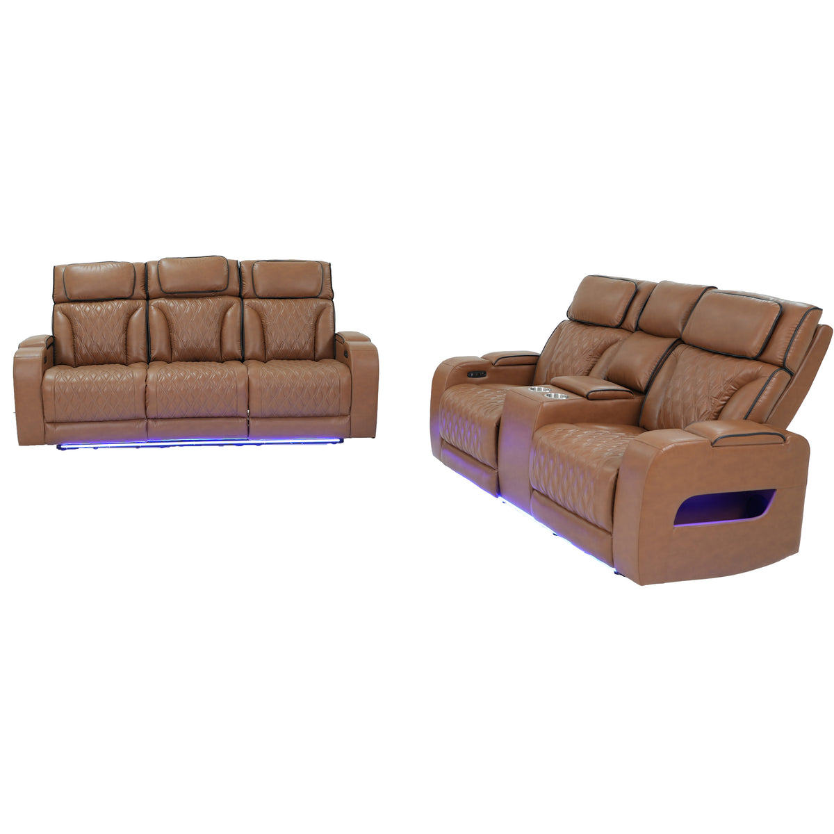 Jazz Light Brown Leather Aire Power Reclining Sofa & Loveseat Set