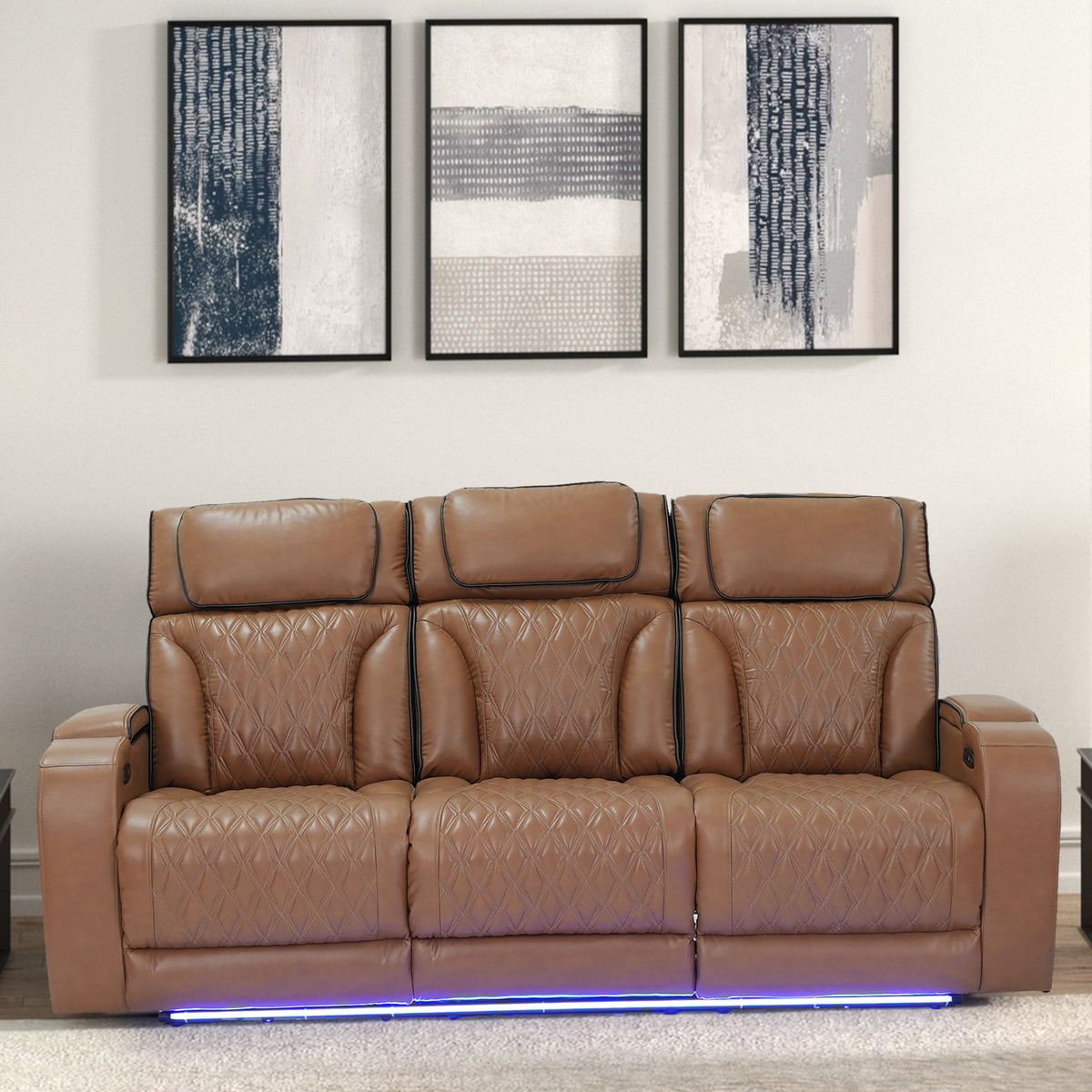 Jazz Light Brown 86"W Leather Aire Power Reclining Sofa