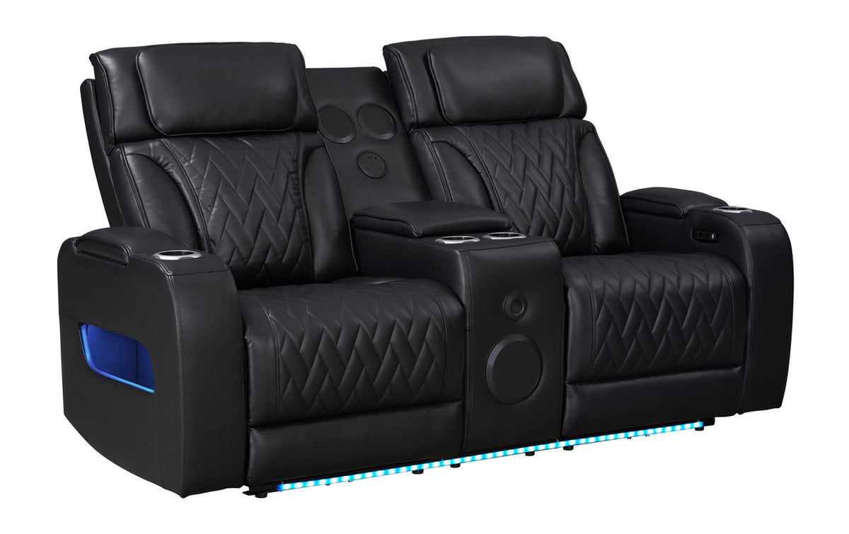 Jazz Black 74"W Leather Aire Power Reclining Loveseat