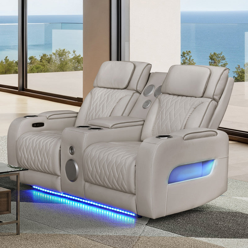 Jazz Ice 74"W Leather Aire Power Reclining Loveseat