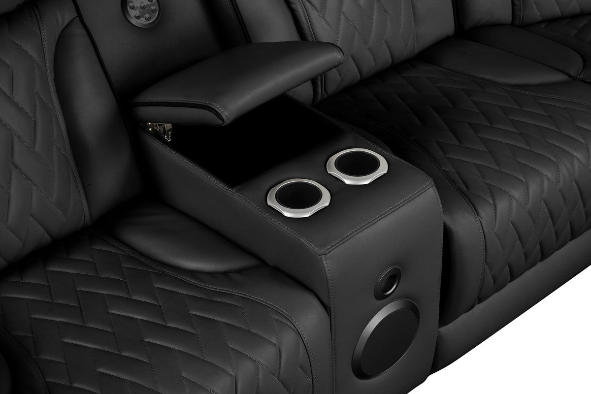 Jazz Black 117"W Leather Aire Power Reclining Sectional Sofa