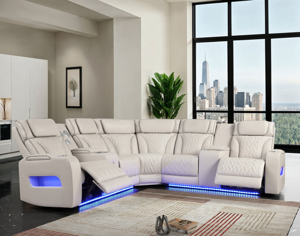 Jazz Ice 117"W Leather Aire Power Reclining Sectional Sofa