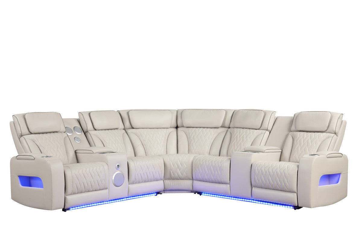 Jazz Ice 117"W Leather Aire Power Reclining Sectional Sofa