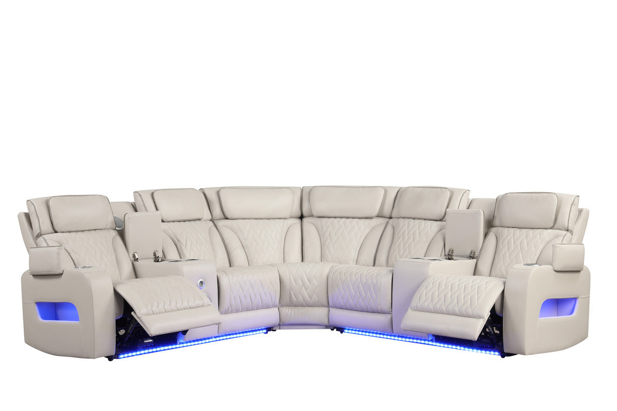 Jazz Ice 117"W Leather Aire Power Reclining Sectional Sofa