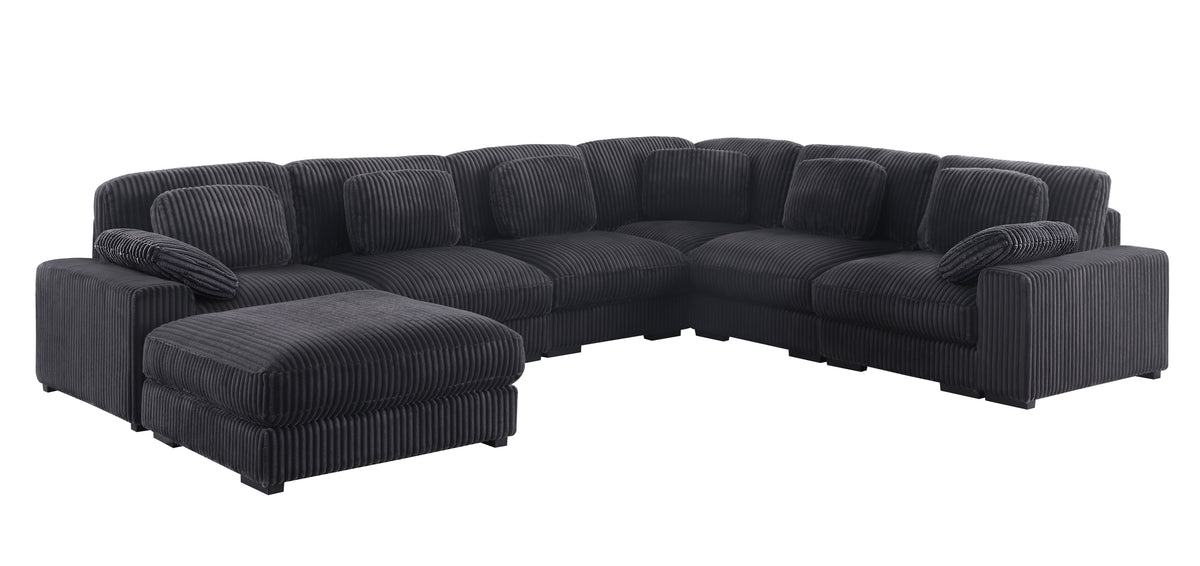 Sloane Charcoal 151"W Corduroy Reversible Modular L-Shape Sectional Sofa with Ottoman