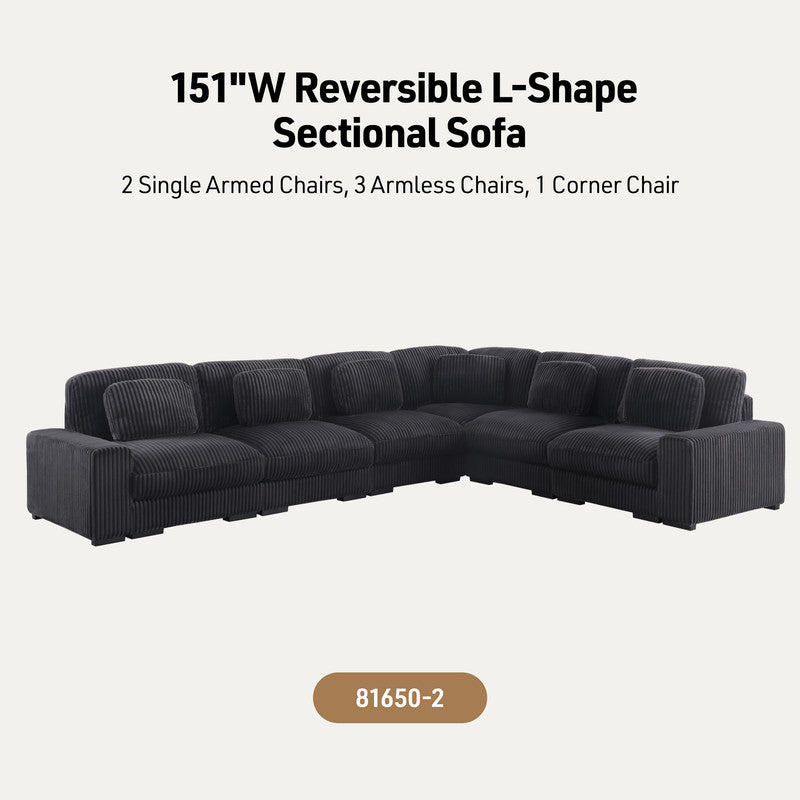 Sloane Charcoal 151"W Corduroy Reversible Modular L-Shape Sectional Sofa