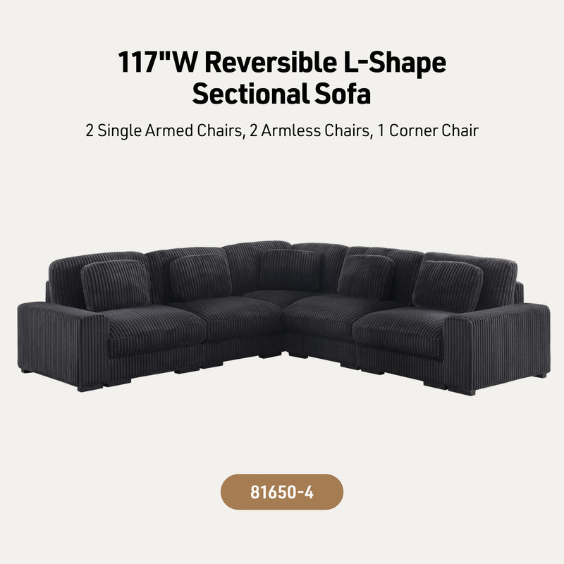 Sloane Charcoal 117"W Corduroy Reversible Modular L-Shape Sectional Sofa
