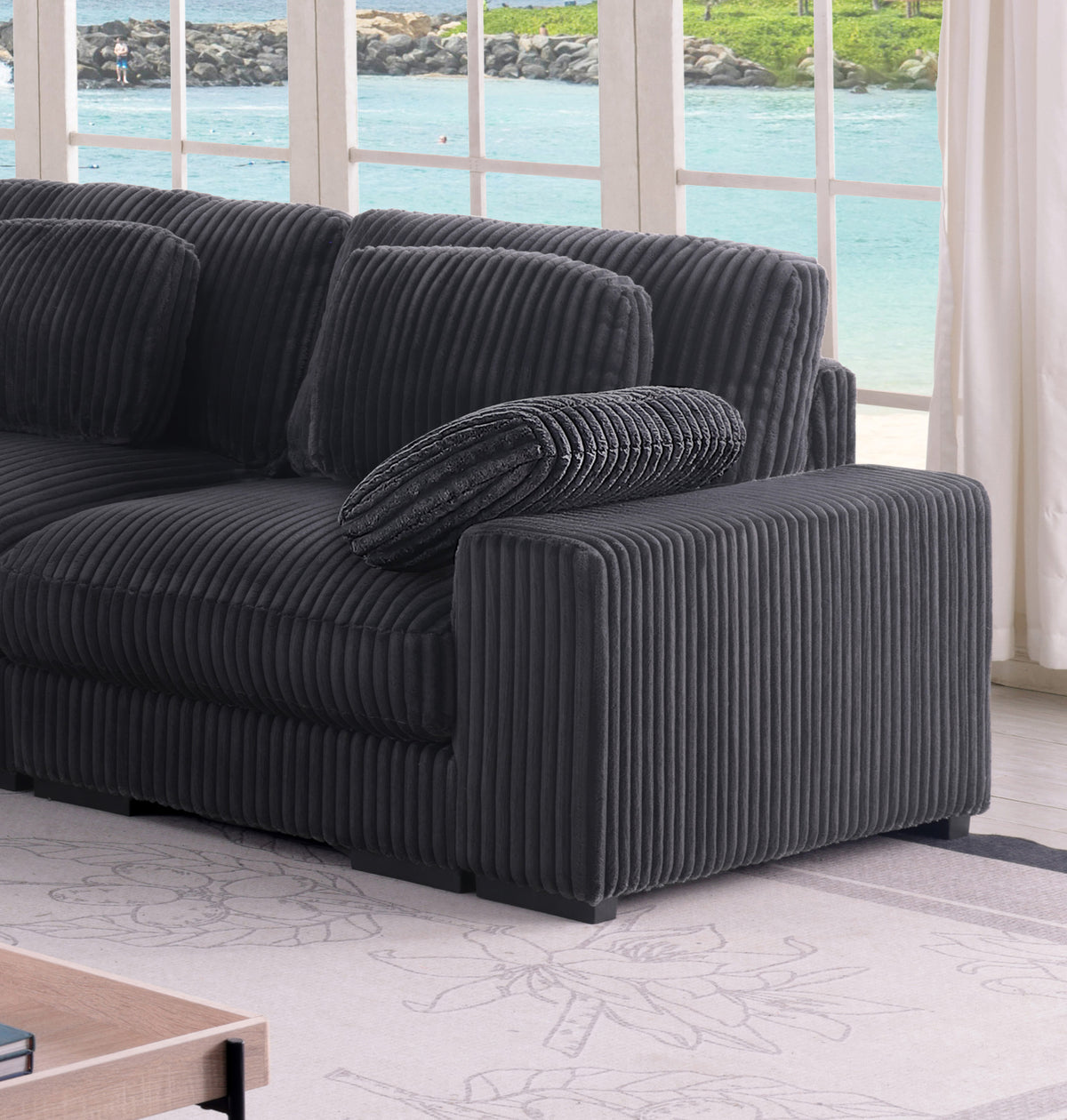 Sloane Charcoal 151"W Corduroy Reversible Modular L-Shape Sectional Sofa