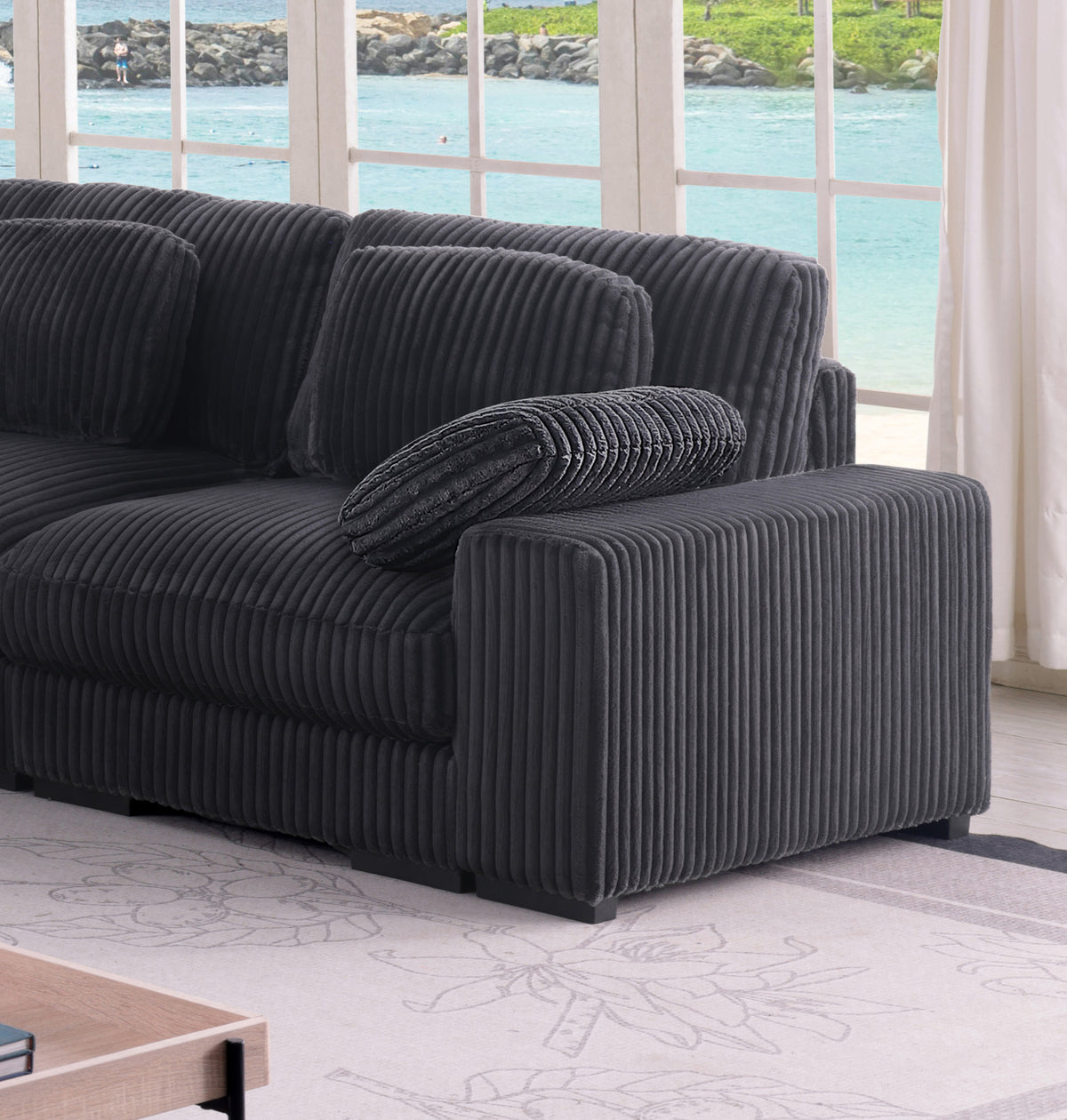Sloane Charcoal 117"W Corduroy Reversible Modular L-Shape Sectional Sofa