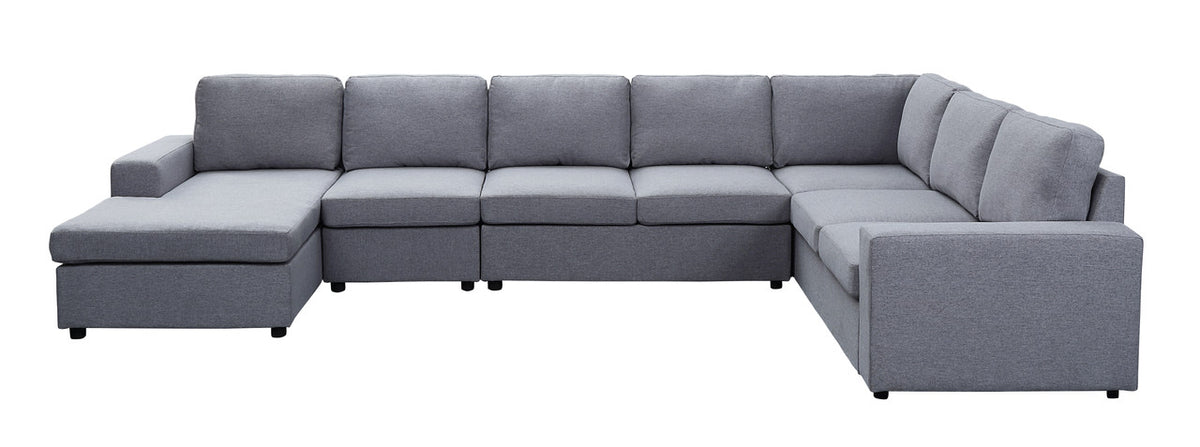 Tifton Light Gray 147"W Linen Reversible Modular Sectional Sofa with Left-Facing Chaise