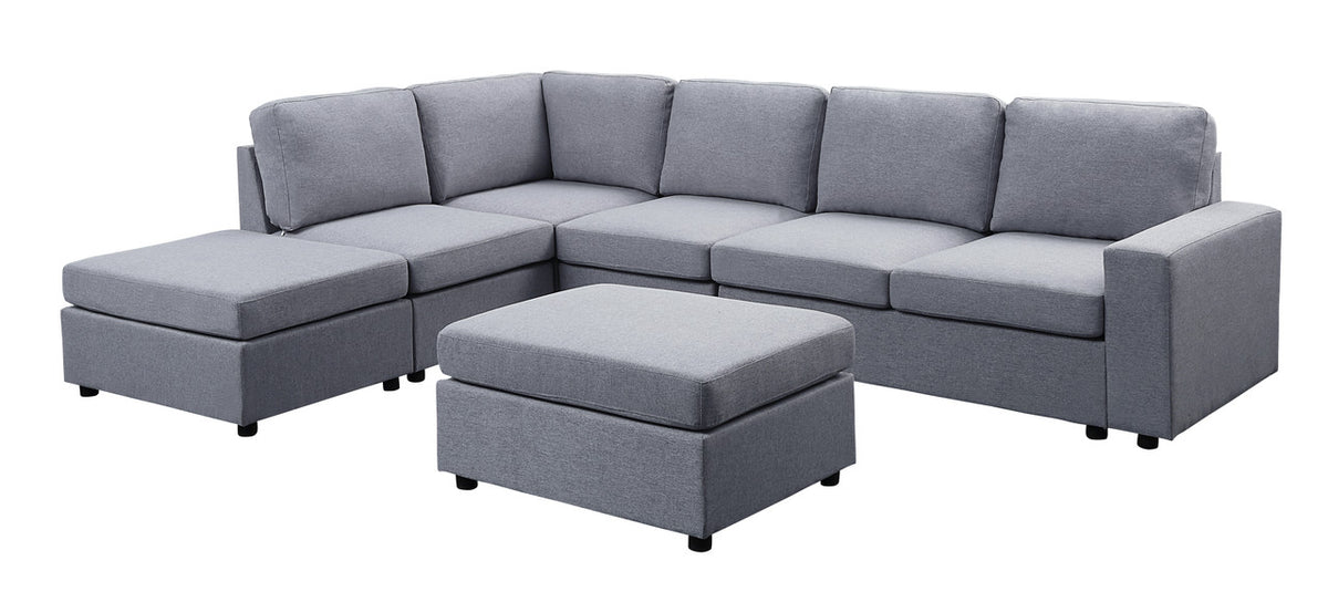 Cassia Light Gray 120"W Linen Reversible Modular Sectional Sofa with Left-Facing Chaise & Ottoman