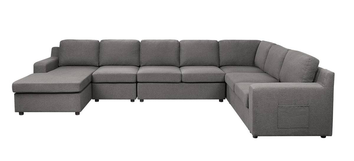 Waylon Gray 145.5"W Linen U-Shape Sectional Sofa with Left-Facing Chaise