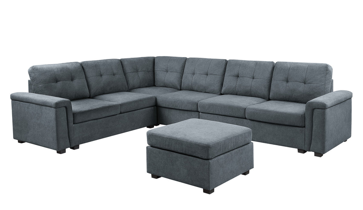Isla Gray 119"W Woven Fabric Sectional Sofa with Ottoman