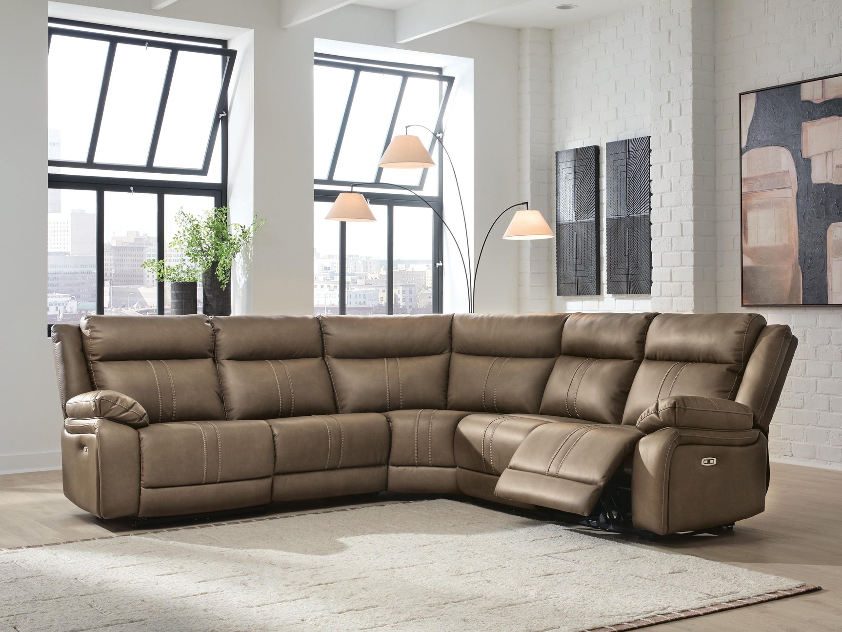 Max-Media Biscotti 5-Piece Power Reclining Sectional with 2 Armless Chairs (Online Special Price)
