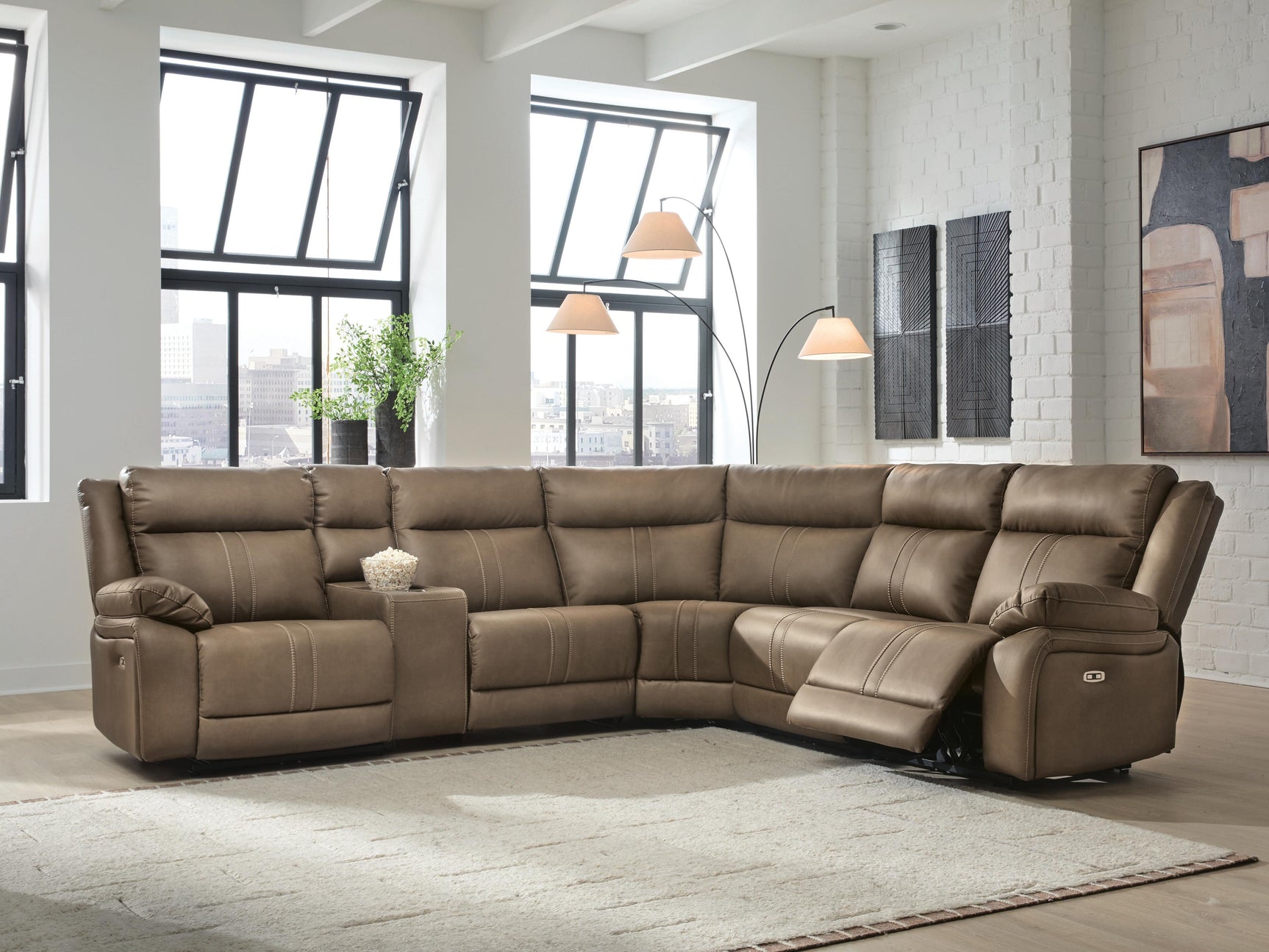 Max-Media Biscotti 6-Piece Power Reclining Sectional with Audio Console and Power Armless Recliner