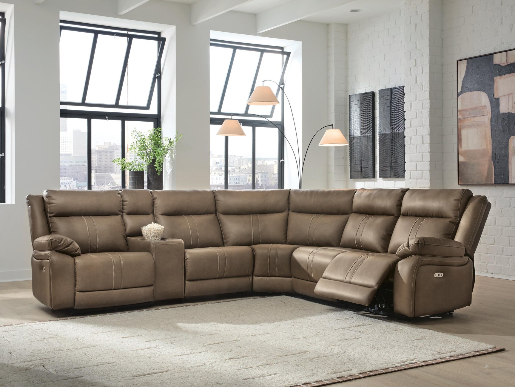 Max-Media Biscotti 6-Piece Power Reclining Sectional with Audio Console and 2 Armless Chairs (Online Special Price)
