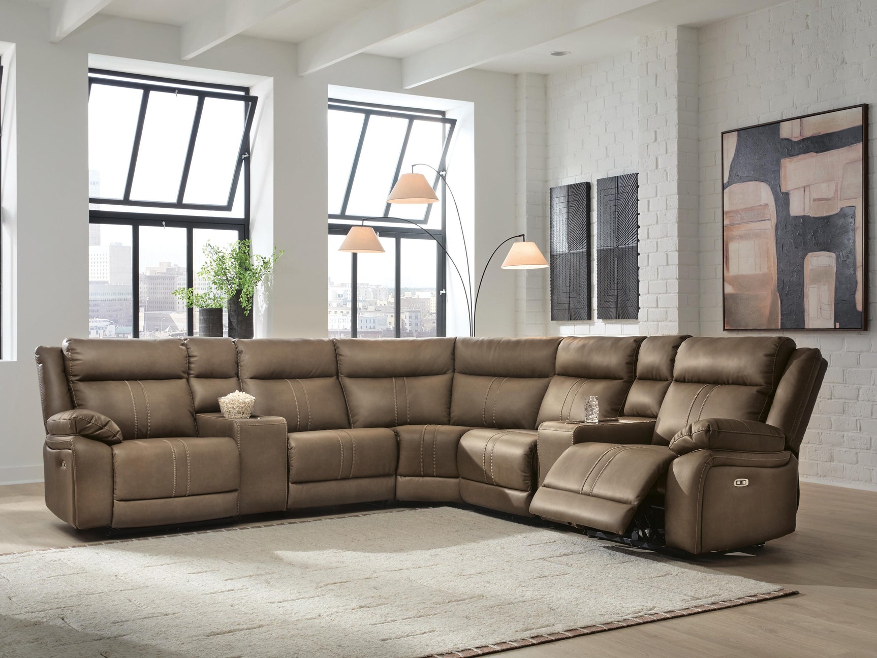 Max-Media Biscotti 7-Piece Power Reclining Sectional with Audio Consoles and 2 Armless Chairs