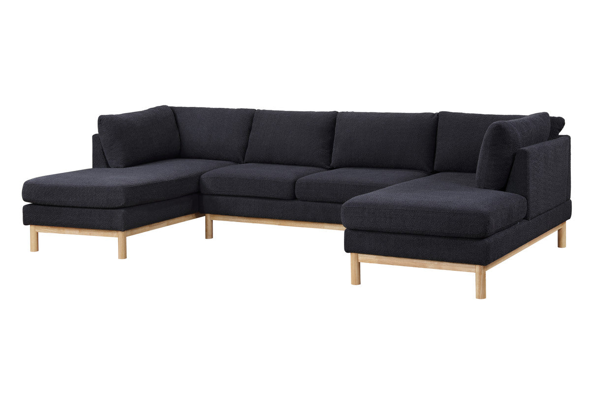 Hallie Black 124"W Sherpa U-Shape Double Chaise Sectional Sofa