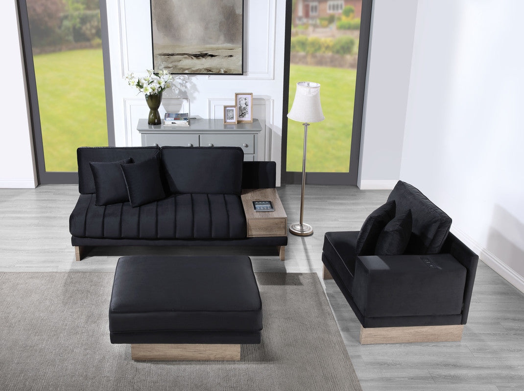 Memphis Black 122.5"W Velvet Reversible Sectional Sofa with Ottoman