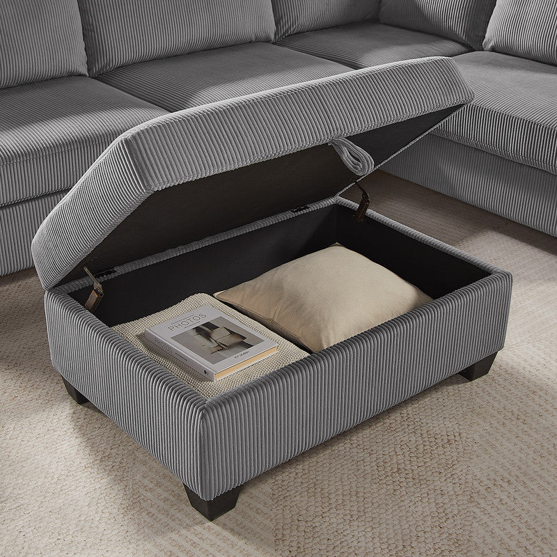 Rowan Dark Gray 107"W Corduroy Sectional Sofa with Right-Facing Chaise & Ottoman